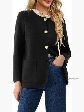 Long Sleeve Cardigan Sweater with Pockets Button Down Blazer Style